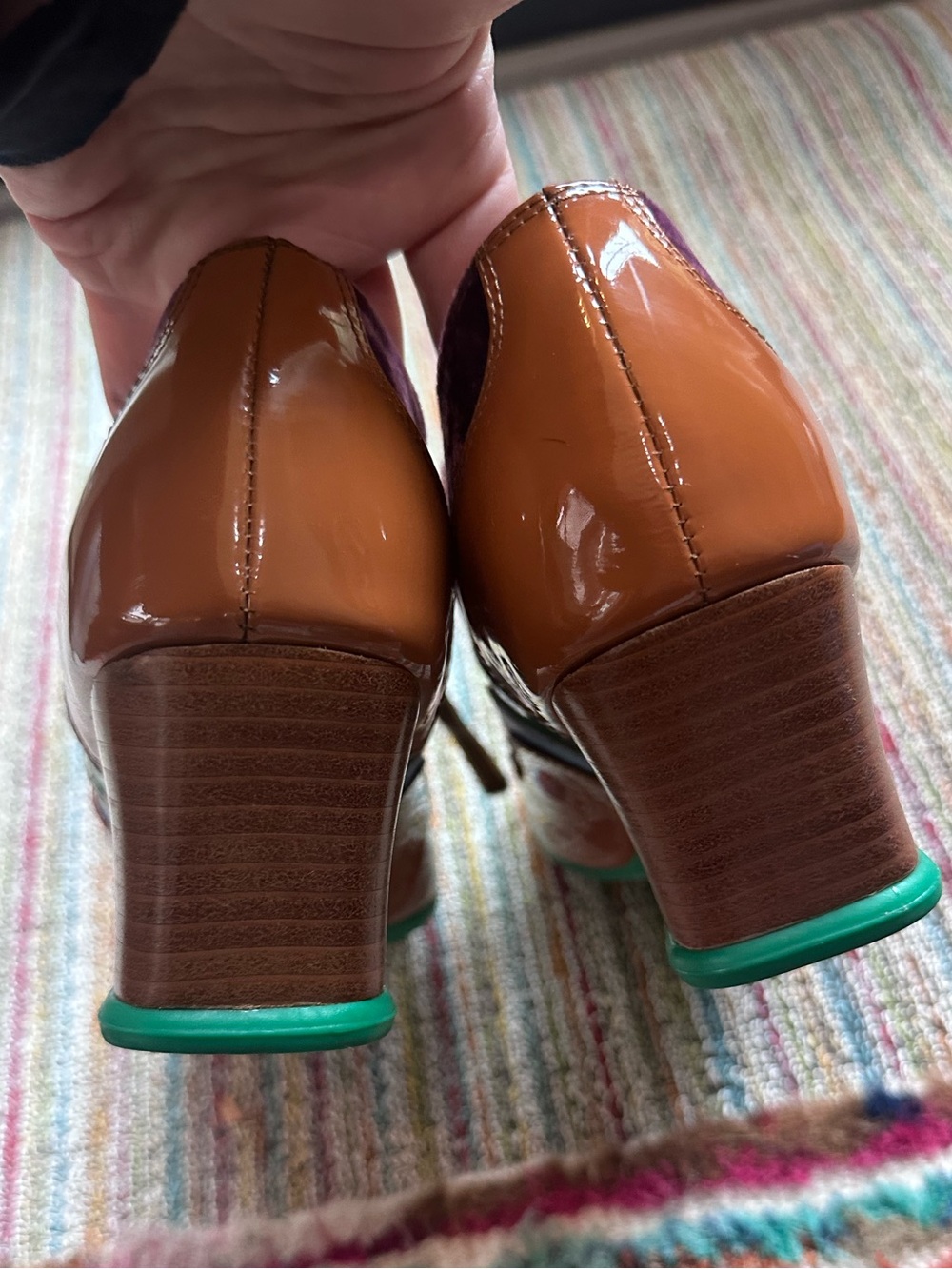 Fluevog NEARLY NEW Operetta Sandrine gold/green patent/velvet lace-up-8 (fit 7.5 - Picture 6 of 15